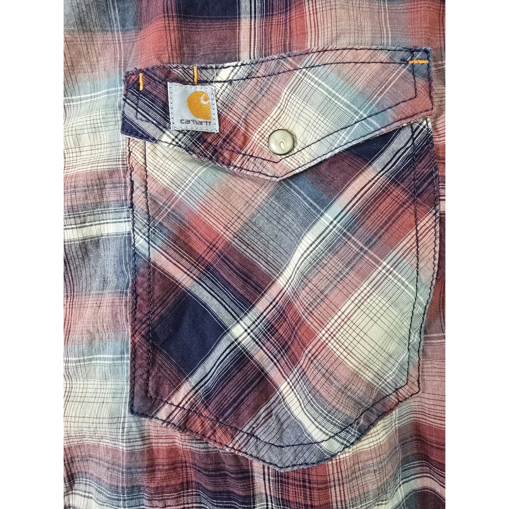 Carhartt Button Down Shirt Mens XL Red Blue Plaid Relaxed Fit Long Sleeve Snap - Picture 6 of 11